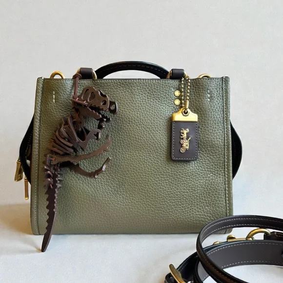 Coach Rogue 25 Color Block Satchel Amy Green and Large Dino Charm - Picture 3 of 15